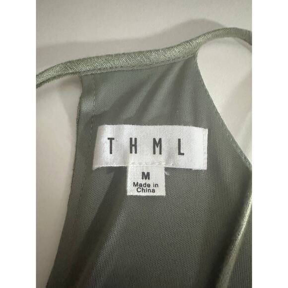 THML Melina Floral Embroidered Olive Dress Sz M Sleeveless Roses Boho Cottage - Picture 3 of 9